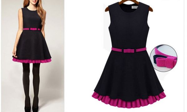 Vestido Preto com Detalhe Roxo