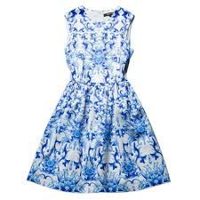 Vestido Printed Round Azul e Branco