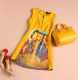 Vestido Amarelo Vintage Print